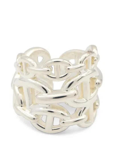 Pre-owned Hermes 2010s Chaîne D'ancre Enchene Gm Ring In Silver