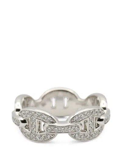 Pre-owned Hermes 2010s Chaîne D'ancre Enchene Pm Diamond Ring In Silver