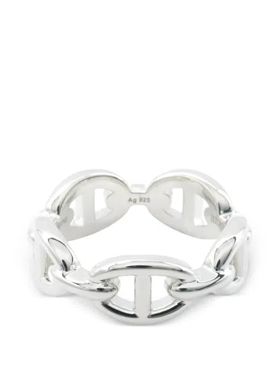 Pre-owned Hermes 2010s Chaîne D'ancre Ring In Silver