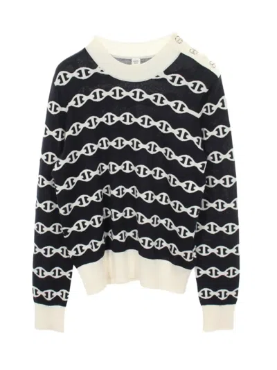 Pre-owned Hermes 2010s Chaîne D'ancre-print Button Sweater In Blue