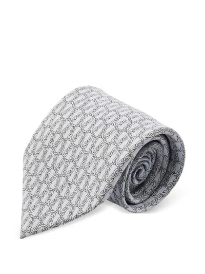 Pre-owned Hermes 2010s Chain-patterned Silk Tie In Blue