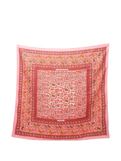 Pre-owned Hermes 2010s Chasse En Inde Carré 90 Scarf In Pink