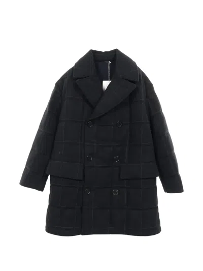 Pre-owned Hermes 2010s Check-pattern Double-breasted Coat In Black