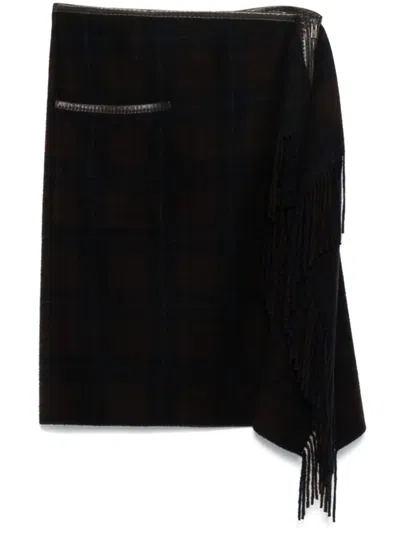 Pre-owned Hermes 2010s Check-pattern Skirt In Brown