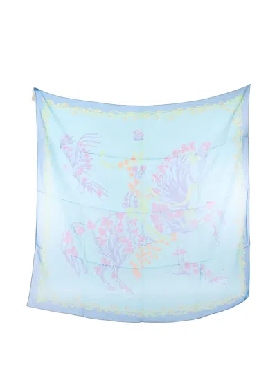 Pre-owned Hermes 2010s Cheval Fleuri Scarf In Blue