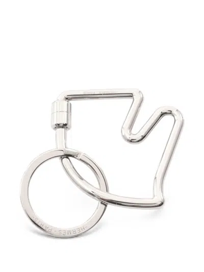 Pre-owned Hermes 2010s Cheval Key Ring In Silver
