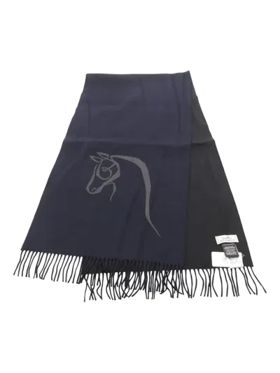 Pre-owned Hermes 2010s Cheval Otre Fringed Scarf In Blue