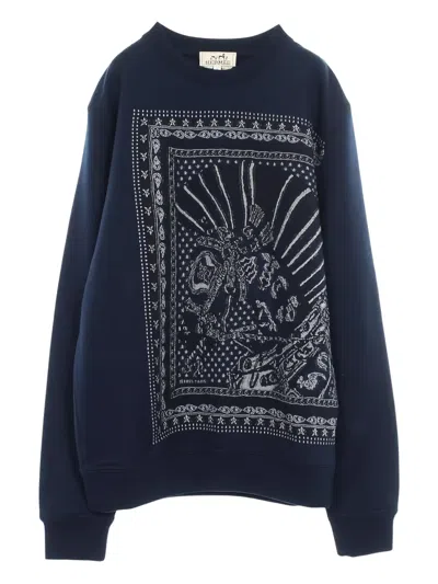 Pre-owned Hermes 2010s Cheval Punk Bandana Sweatshirt In Blue