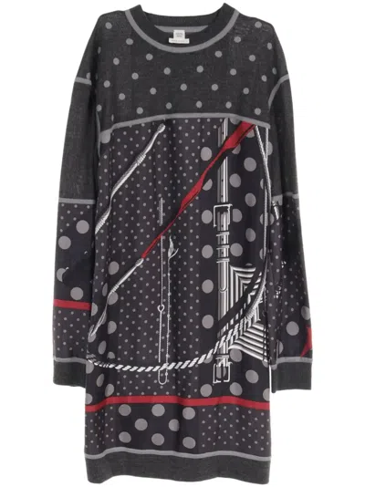 Pre-owned Hermes 2010s Clic Clac A Pois Dress In Grey