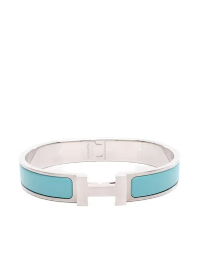 Pre-owned Hermes 2010s Clic H Enamel Bracelet In Silver