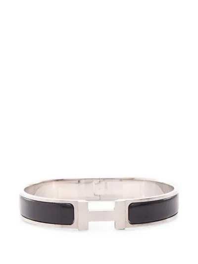Pre-owned Hermes 2010s Click H Enamel Bangle In Silver
