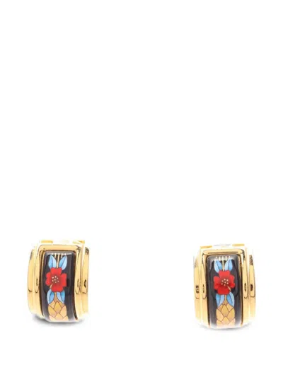 Pre-owned Hermes 2010s Cloisonné Enamel Earrings In Gold