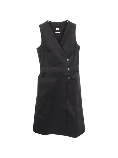 Pre-owned Hermes 2010s Clou De Selle Button Wrap Mini Dress In Black