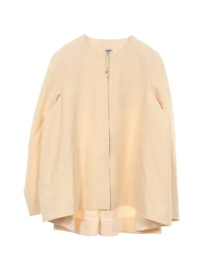 Pre-owned Hermes 2010s Collarless Zip-up Jacket In Neutral