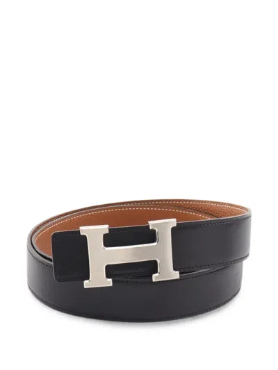Pre-owned Hermes 2010s Constance Reversible Leather Belt In Black