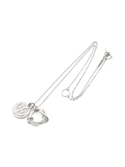 Pre-owned Hermes 2010s Cordage Rope-anchor Necklace In Silver