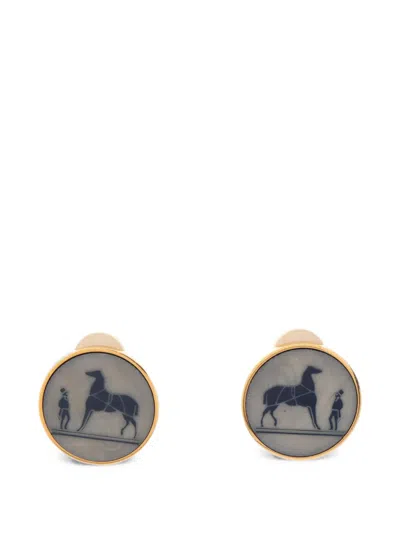 Pre-owned Hermes 2010s Corozo Clip-on Earrings In Gold