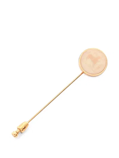 Pre-owned Hermes 2010s Corozo Pin Brooch In Gold
