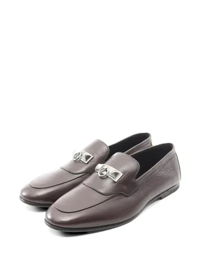 Pre-owned Hermes 2010s Corridian Leather Loafers In Brown