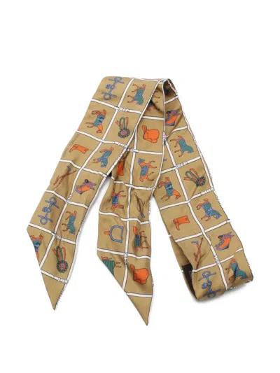 Pre-owned Hermes 2010s Couvertures Et Tenues De Jour Ribbon Scarf In Brown