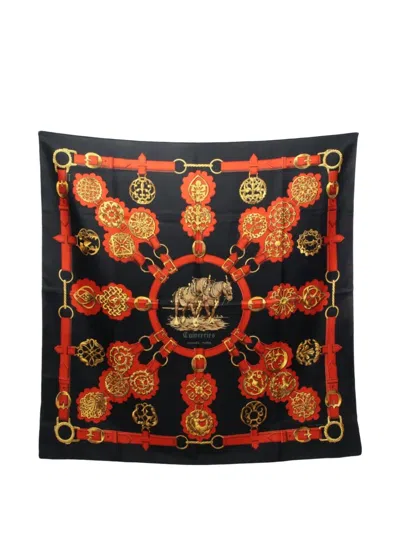 Pre-owned Hermes 2010s Cuivreries Silk Scarf In Black