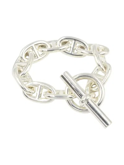 Pre-owned Hermes 2010s D'ancre Tgm Bracelet In Silver