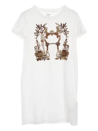 Pre-owned Hermes 2010s Della Cavalleria T-shirt Dress In White