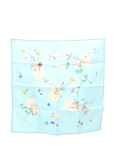 Pre-owned Hermes 2010s Des Fleurs Pour Le Dire Scarf In Blue