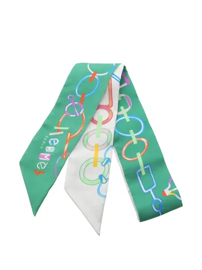 Pre-owned Hermes 2010s Do Re Boucles Silk Scarf In Green