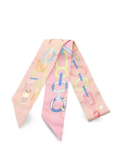 Pre-owned Hermes 2010s Do Re Boucles Twilly Scarf In Pink