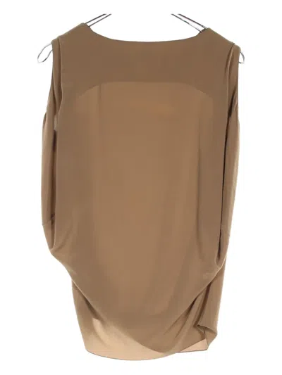 Pre-owned Hermes 2010s Draped Silk Top In Brown