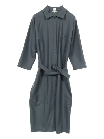 Pre-owned Hermes 2010s Embroidered-logo Shirt Dress In Gray