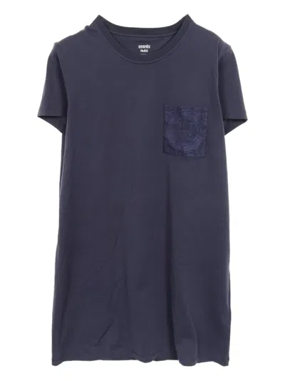 Pre-owned Hermes 2010s Embroidered-pocket Dress In Blue