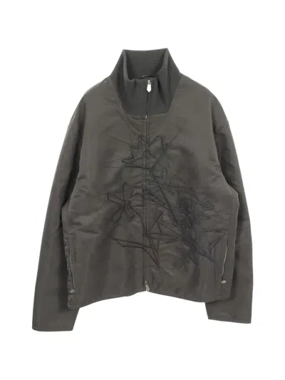 Pre-owned Hermes 2010s Embroidered Zip-up Bomber Jacket In Grey