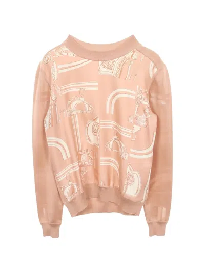 Pre-owned Hermes 2010s En Desordre Finesse Twillaine Sweater In Pink