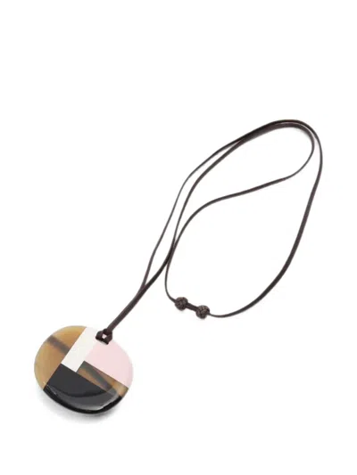 Pre-owned Hermes 2010s Engraved-logo Necklace In Brown