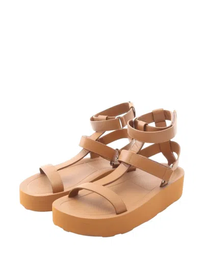 Pre-owned Hermes 2010s Enid Buckle Sandals In Neutral