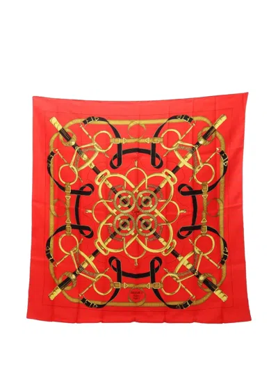 Pre-owned Hermes 2010s Eperon D'or Silk Scarf In Red