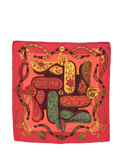 Pre-owned Hermes 2010s Equestrian-print Silk Handkerchief In Red