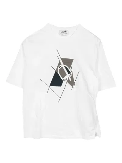 Pre-owned Hermes 2010s Etrier En Fragments Graphic T-shirt In White