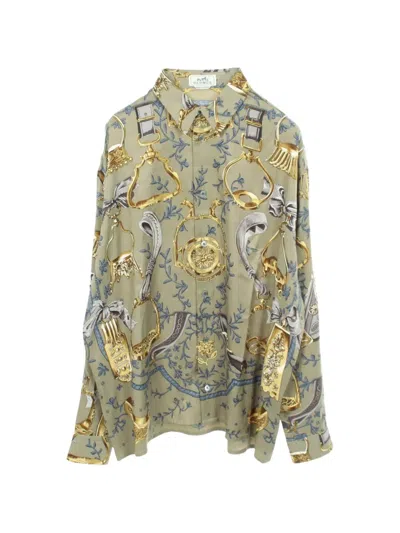 Pre-owned Hermes 2010s Etriers Silk Shirt In 绿色