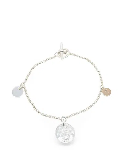 Pre-owned Hermes 2010s Ex-libris Charm Bracelet In Silver