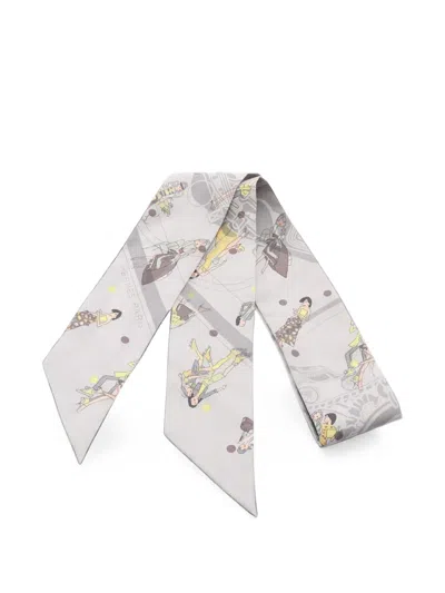 Pre-owned Hermes 2010s Ex-libris Les Parisiennes Twilly Scarf In Grey