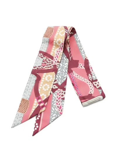Pre-owned Hermes 2010s Fantaisie D'etriers Silk Scarf In Pink