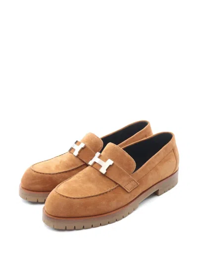 Pre-owned Hermes 2010s Faubourg Suede Loafers In Brown