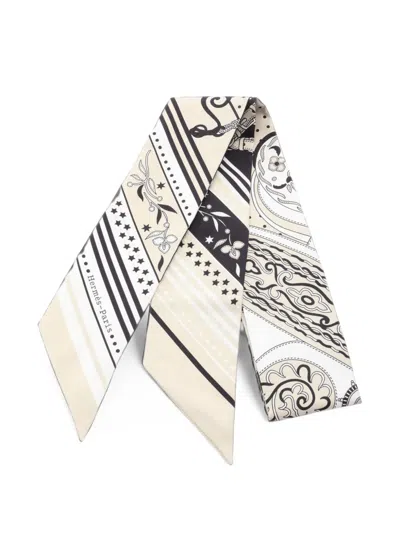 Pre-owned Hermes 2010s Festival Des Amazones Twilly Scarf In Neutrals
