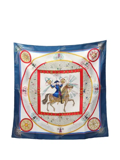 Pre-owned Hermes 2010s Feux D'artifice Silk Scarf In Blue