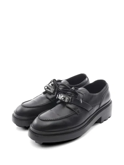 Pre-owned Hermes 2010s First Kelly-buckle Leather Oxford Shoes In Black