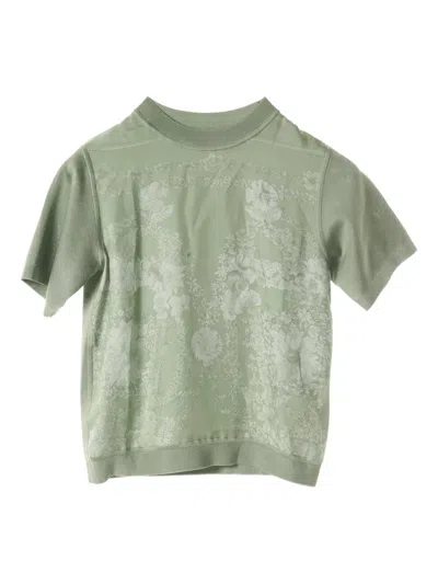 Pre-owned Hermes 2010s Floral-pattern Knit Top In Green