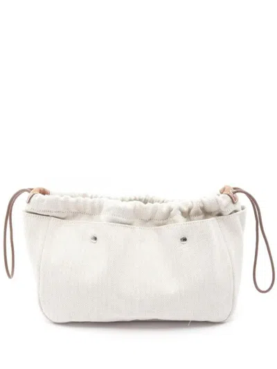 Pre-owned Hermes 2010s Fourbee 25 Chevron-pattern Drawstring Pouch In Neutral